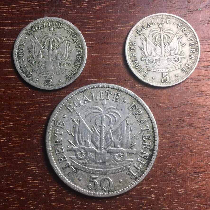 Haiti 1904 & 1905 Five Centimes And 1907 50 Centimes