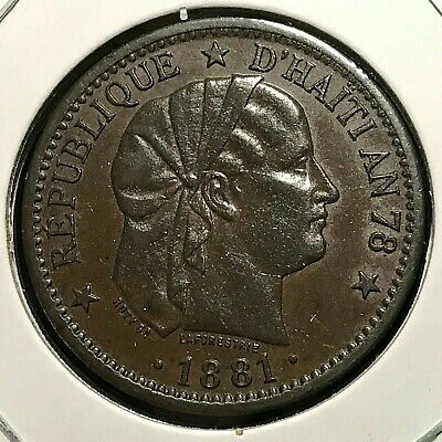 1881 Haiti  2 Centimes Near Uncircutlated Coin